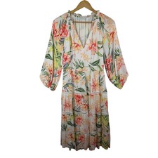 Alice + Olivia Layla Hibiscus Floral TieredMidi Dress XS Tropical Cottage Resort