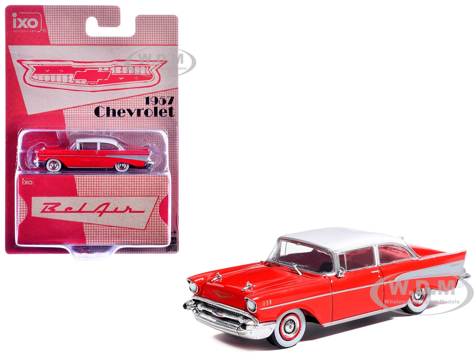1957 CHEVROLET BEL AIR RED 1/64 DIECAST MODEL CAR BY IXO IA64008