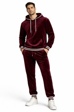 Velvet Velour Tracksuit with Back Embroidery Unisex Plush Hoodie  Trouser Outfi