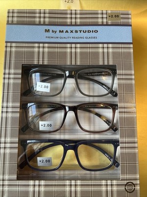 NIB +2.00 Box Set 3 Pairs M By Max Studio Reading Glasses Readers
