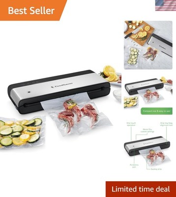 PowerVac Compact Vacuum Sealing Machine Stainless Steel & Black Vertical Stor...