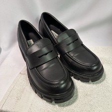 STEVE MADDEN Lawrence Black Leather 1" Platform Cosmo 2.0 Slip On Loafers Shoes