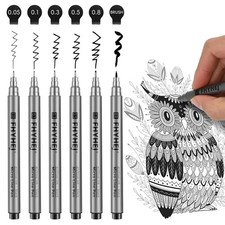 Fhyhej Micro Fineliner Drawing Art Pens: 6 Black Fine Line Ink Set Artist Sup...