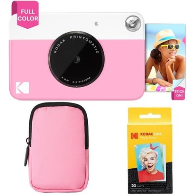 Kodak Printomatic Instant Camera Bundle Zink Paper Soft Case Starter Kits - Pink