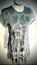 Vintage Jessica Howard Black Sheer Dress/ Cover-Up With Flower Print Size Small