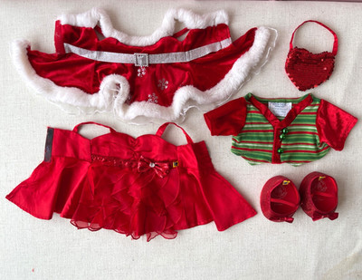 Build A Bear Weihnachten Kleid Outfit Schuhe Tasche Top Fell gefüttert Pailletten BAB- *ZIEHT*