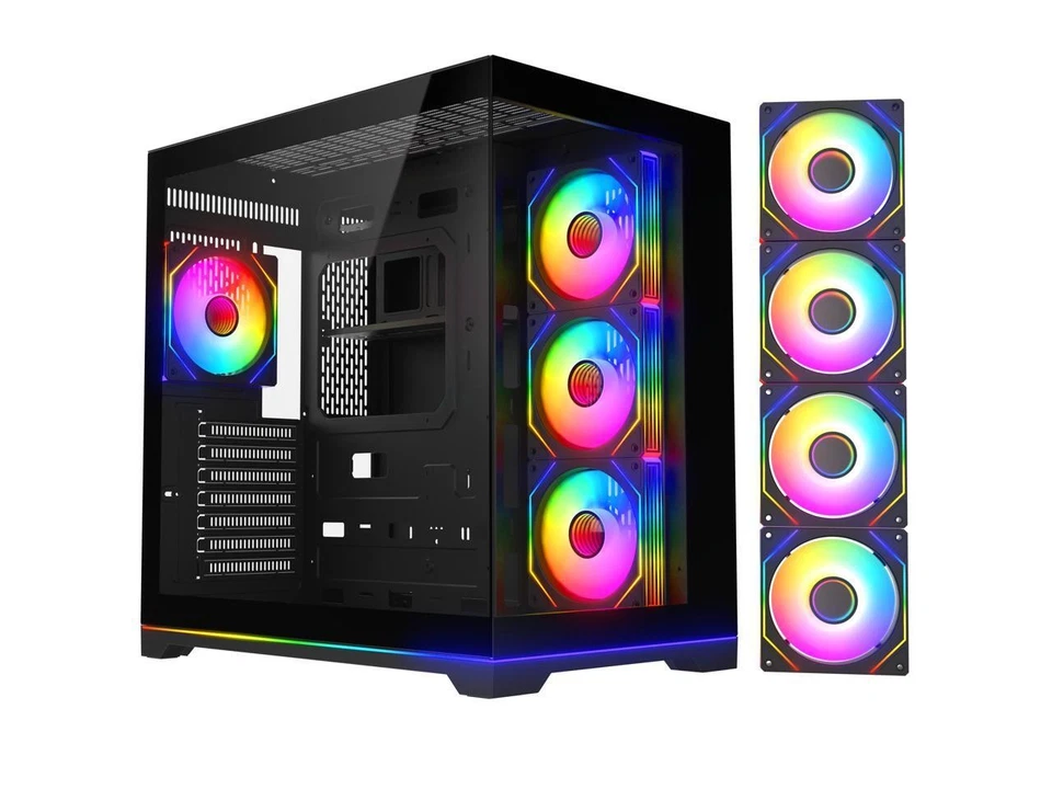 DIYPC ARGB-DC200-BK Black USB3.0 Tempered Glass ATX Dual Chamber Gaming Computer - Image 2 of 4