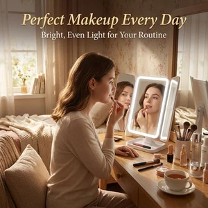 White Tri-Fold Makeup Mirror with 52 LED Lights
