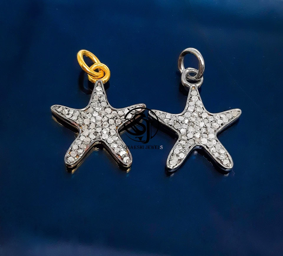 Подвеска в виде звезды с бриллиантами паве: ювелирный кулон ручной работы из стерлингового серебра 925 пробы - Изображение 2 из 4