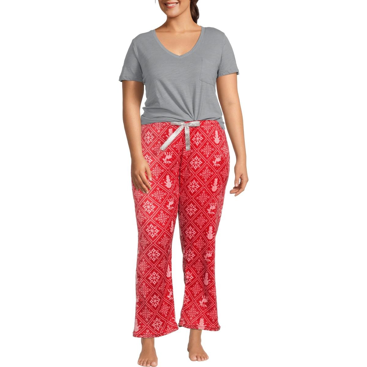 NYC Underground Womens Red Comfy Sleep Pajama Bottoms Plus Size 2X 1316