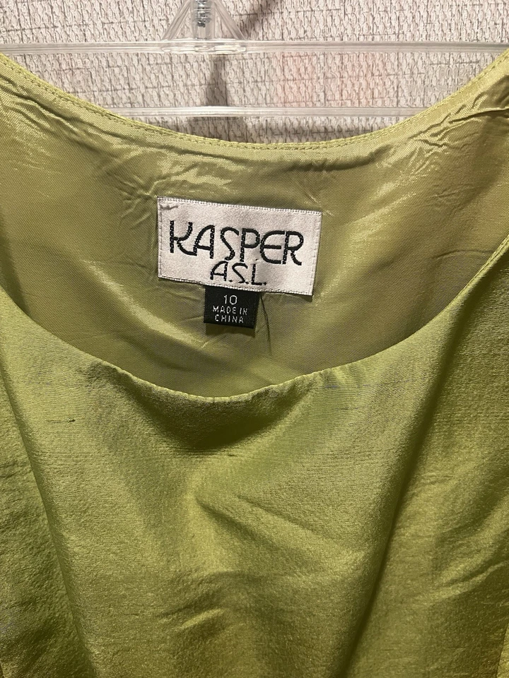 Kasper ASL Conjunto de Traje de 3 Piezas Blazer Pantalones Concha Verde Negro 10 Conjunto de Fiesta de Vacaciones Foto 3 de 4