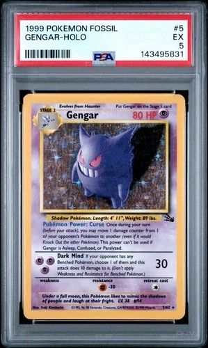 1999 POKEMON FOSSIL #5 GENGAR-HOLO PSA 5