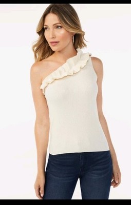 Sofia Jeans by Sofia Vergara NWT Ruffle Knit Tank asymmetrical Top Vanilla large