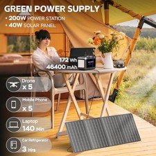 200W Portable Solar Power Station W/ Solar Panel Outdoor Camping New Generator