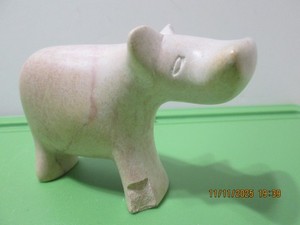 Vintage, Hand-Carved, Stone Hippopotamus Figurine, Smooth, Small House Hippo