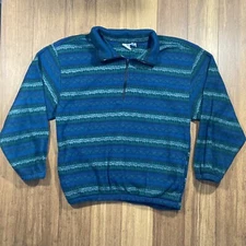 Bike Men Sz Medium Blue Green Geometric Fleece Full Zip Jacket Pocket Active VTG