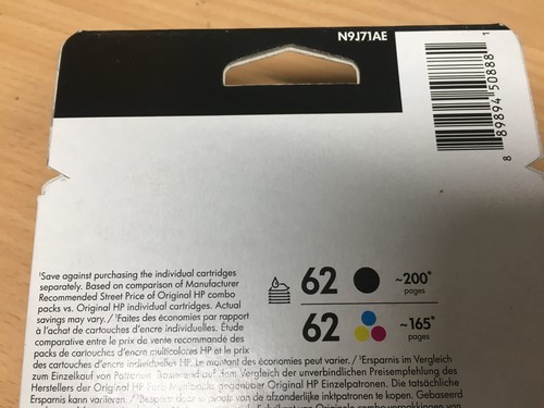 original HP Multipack 62 Black C2P04AE / Color C2P06AE OVP ( 11/2025 ) Rechnung - Bild 2 von 2