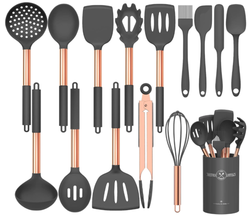 15Pcs Silicone Cooking Utensil Set – Nonstick Kitchen Tools with Rose Gold Handl