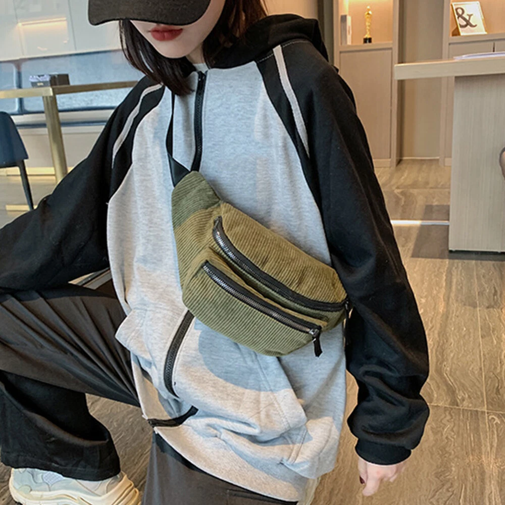 Zipper Chest Bag Corduroy Waist Bag Solid Color Sport Travel Waist Belt Bag DIY