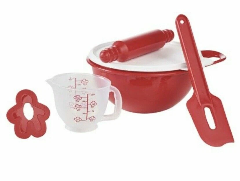 Tupperware Kids Baking Set 5 Piece Red & White NEW