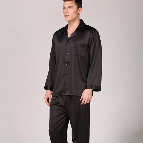 Men's Silk Satin Pajamas Pyjamas Set Long Sleeve Sleepwear Pijama Nightwear - Bild 13 von 50