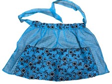 VTG Hostess Blue Sheer Organza Tie Waist Pocket Apron Black Sparkle Raised M