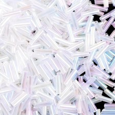 Miyuki Bugle Beads Size 2, 6mm x 1.7mm 17 Gram Tube Crystal AB