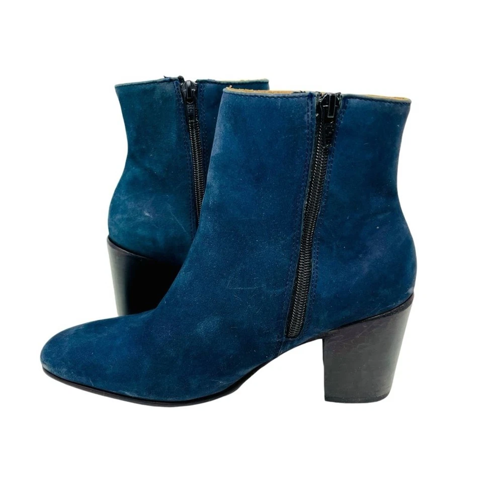 CHARLESTON SHOE CO. Botines Azul Gamuza Tacón Bloque Talla 8 Puntera Cuadrada Cremallera Foto 2 de 4