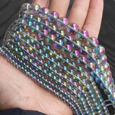 2 Strand Multicolor Plating Rainbow Crystal Glass Round Loose Beads 15.5" HH6649