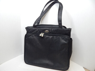 Pierre Cardin Black Leather Tote bag/Brief case Handles, zippered enclosures