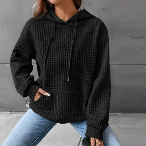 Damen Baggy Tops langarm Sweatshirt Hoodie Freizeitpullover schlicht Waffel C - Bild 10 von 30