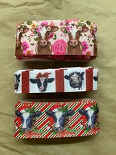 Grosgrain Ribbon Roses Christmas Cows - 3 Different Designs - 5 yds each