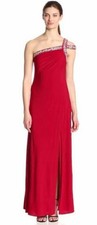 JS BOUTIQUE  Red Jersey One Shoulder Beaded Loop Sheath Formal Gown 8 NEW 270
