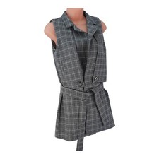 Women's In The Style Waistcoat Overcoat Size 8 Color Gray Checkered Excellent