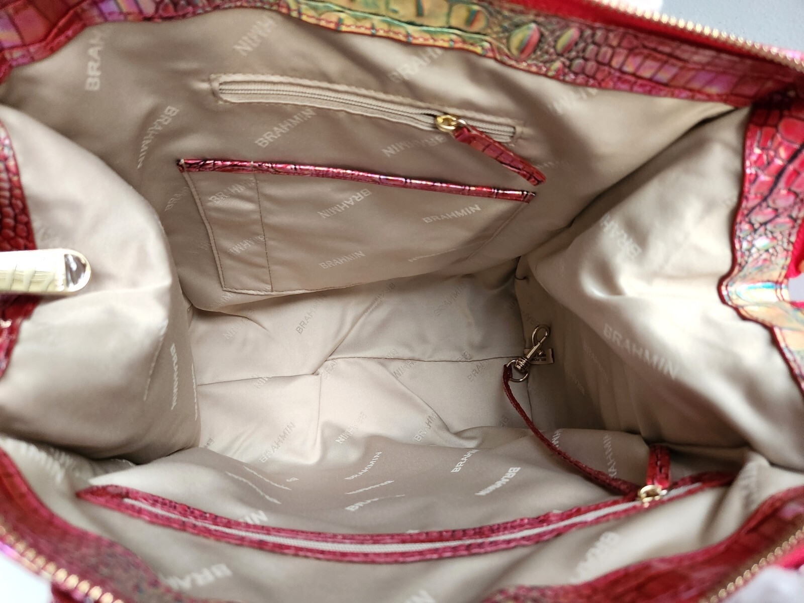 🌹Brahmin Caroline Satchel Dragonfruit Ombre Leather Bag+Bifold Wallet NWT***HTF image 4