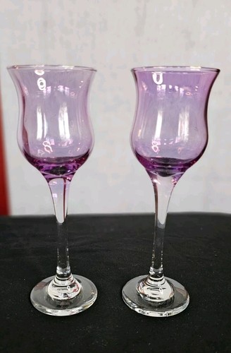 Purple Iridescent Glass Stemmed Candle Holders Set Of 2 - Afbeelding 1 van 5