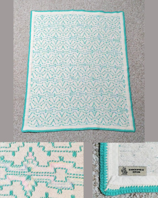 Monk Cloth Afghan Swedish Weaving Lap Blanket Throw Baby Crib Handmade Label