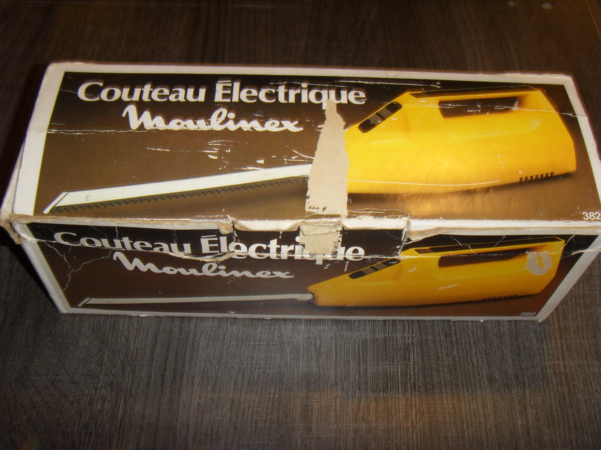 Couteau électrique MOULINEX couleur jaune Référence 382 Année 1980
