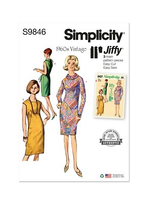 SIMPLICITY 9846 JIFFY KLEIDER MISSES 60er Jahre Schnittmuster Gr. 8-16 & 18-26