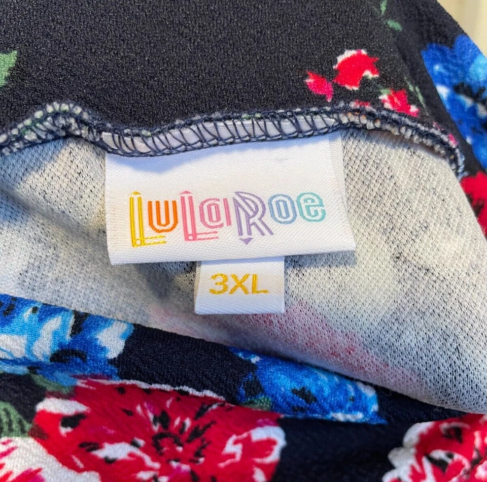Falda LULAROE 3XL 24 Cintura 38 Largo 26 Azul Marino Multicolor Floral Foto 2 de 2