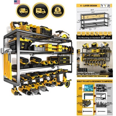 4 Layer Power Tool Organizer Wall Mount, Cordless Drill Hanger Storage Rack, ...