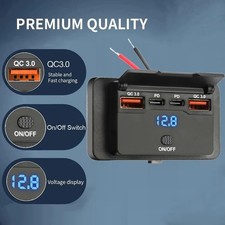 12V/24V Car USB Outlet Dual USB-A QC3.0  USB-C PD3.0 Waterproof Panel Charger