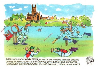 Ansichtskarte -: Worcester, Cricket Ground, Fluss Severn Überschwemmungen