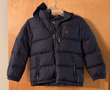 Polo Ralph Lauren Kids Down Puffer Jacket Size S 8 Navy Blue Hooded Winter Coat