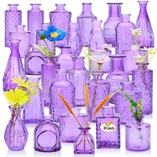 Ufrount Glass Bud Vase Set of 30,Small Glass Vases for Flowers  Vintage Purp...