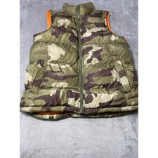 Old Navy Puffer Vest Kids L 10-12 Green Camo Fleece Lined Full Zip Sleeveless
