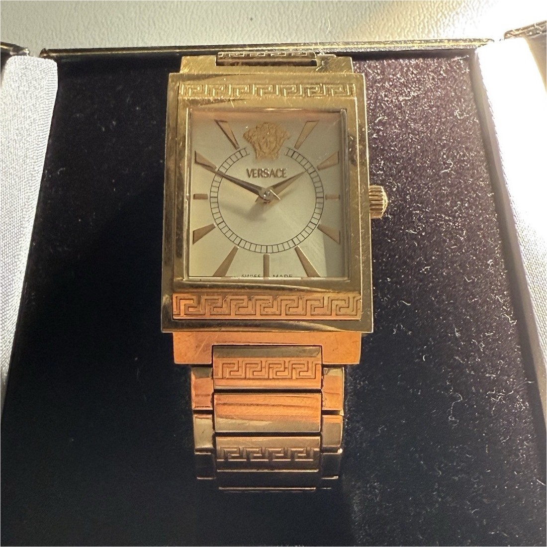 Versace Gold Rectangular Swiss Made Sapphire Crys… - image 1