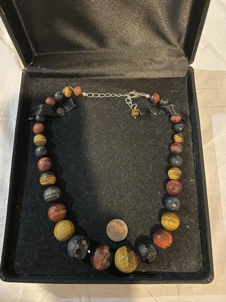 Enormes collares gemas de ojo de tigre multicolores naturales de 20 mm con cuentas redondas Foto 2 de 4