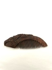 Vintage Hand Carved Floral Design Wood Hair Comb