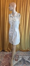 Vintage 1990s Guess Jeans Cream Denim Sleeveless Bodycon Snap Front Dress Size 9